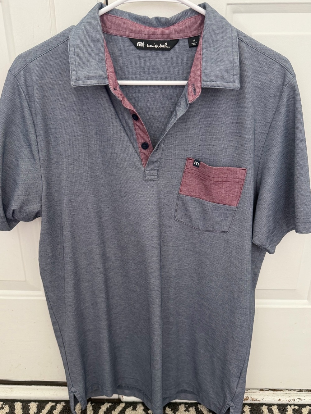 Travis Mathew Men's Heather Gray Polo with Maroon Contrast Trim